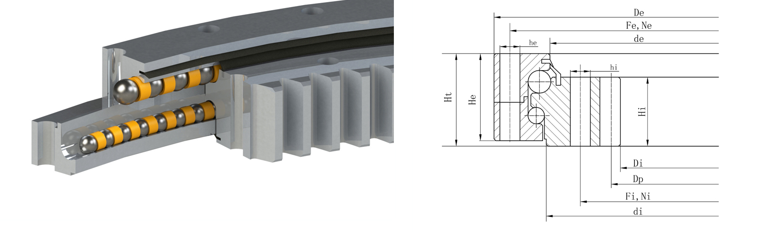 內(nèi)齒式雙排異徑球轉(zhuǎn)盤(pán)軸承